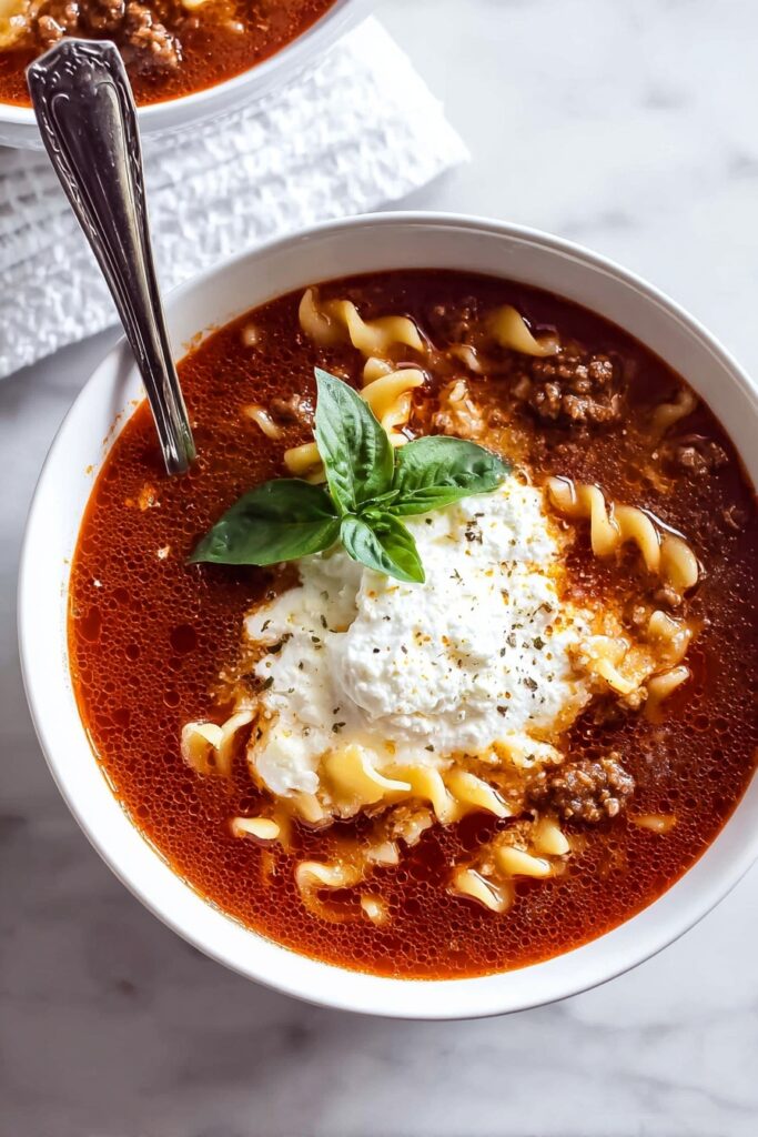 Lasagna Soup with Ricotta and Mozzarella Recipe