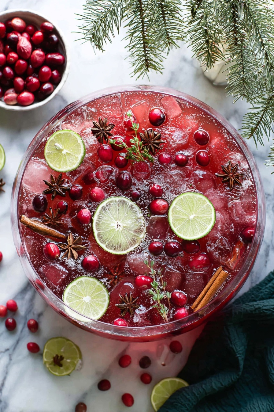 There are five clear, textured glasses filled with pink drink and ice on a white marbled surface. Each glass has a cinnamon stick placed diagonally on top, some with whole cranberries and anise star floating in the drink. One glass has a small green lime wedge resting inside near the rim. The glasses vary in height and style but all show the pink liquid brightly. A white bowl filled with fresh red cranberries is also visible at the bottom right. The scene is well lit with soft daylight. photo taken with an iphone --ar 2:3 --v 7 - Festive Non-Alcoholic Cranberry Punch, cranberry punch recipe, holiday mocktail, Christmas non-alcoholic drink, festive holiday beverage