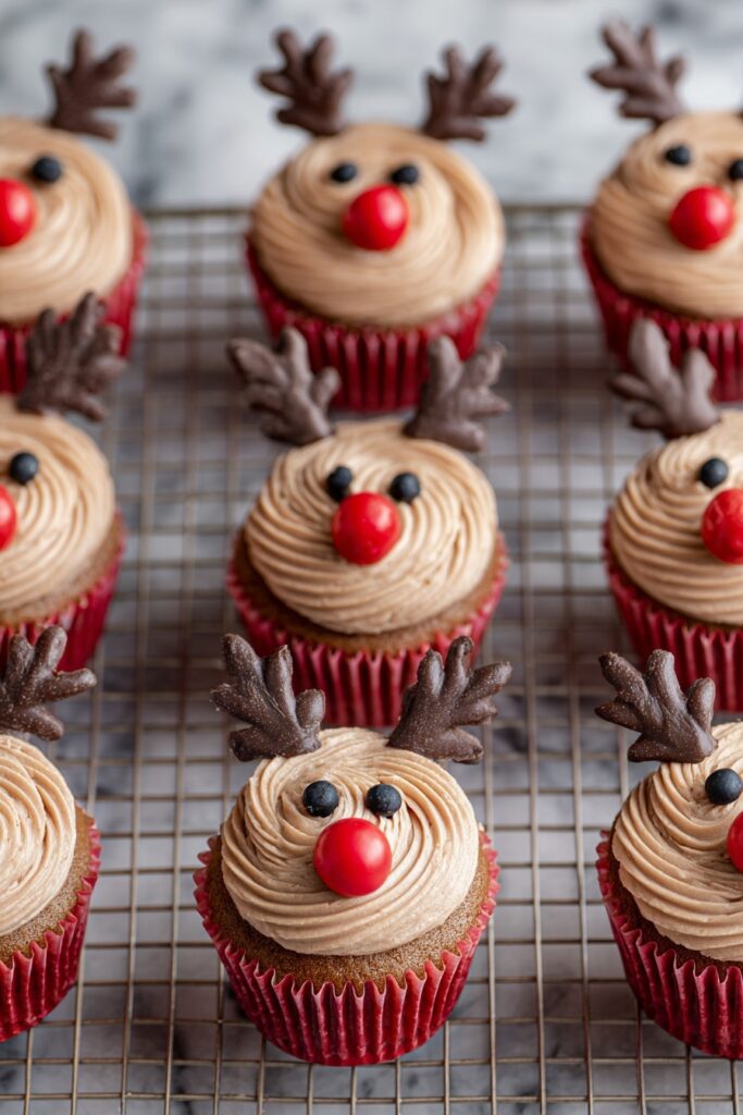 Reindeer Cupcakes with Chocolate Antlers Recipe