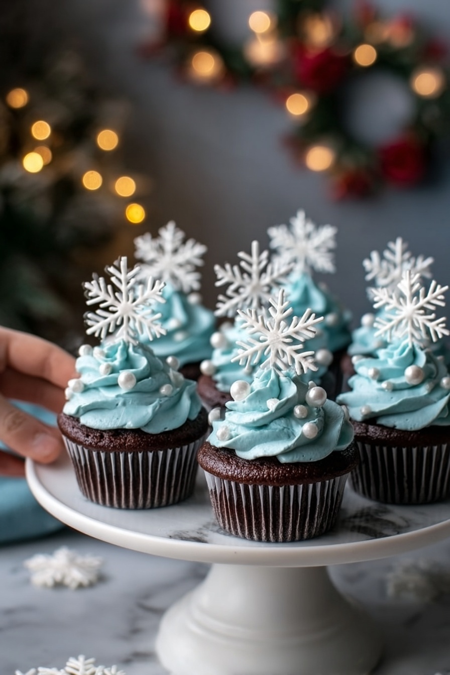 Winter Wonderland Chocolate Cupcakes with Snowflake Frosting Recipe - Serving