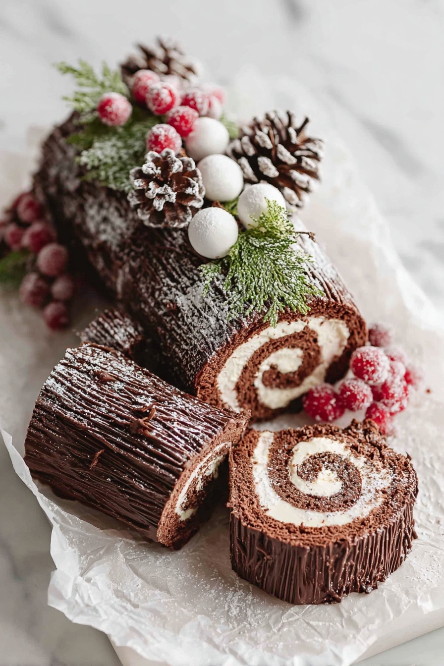 White Chocolate Peppermint Yule Log Recipe - Serving