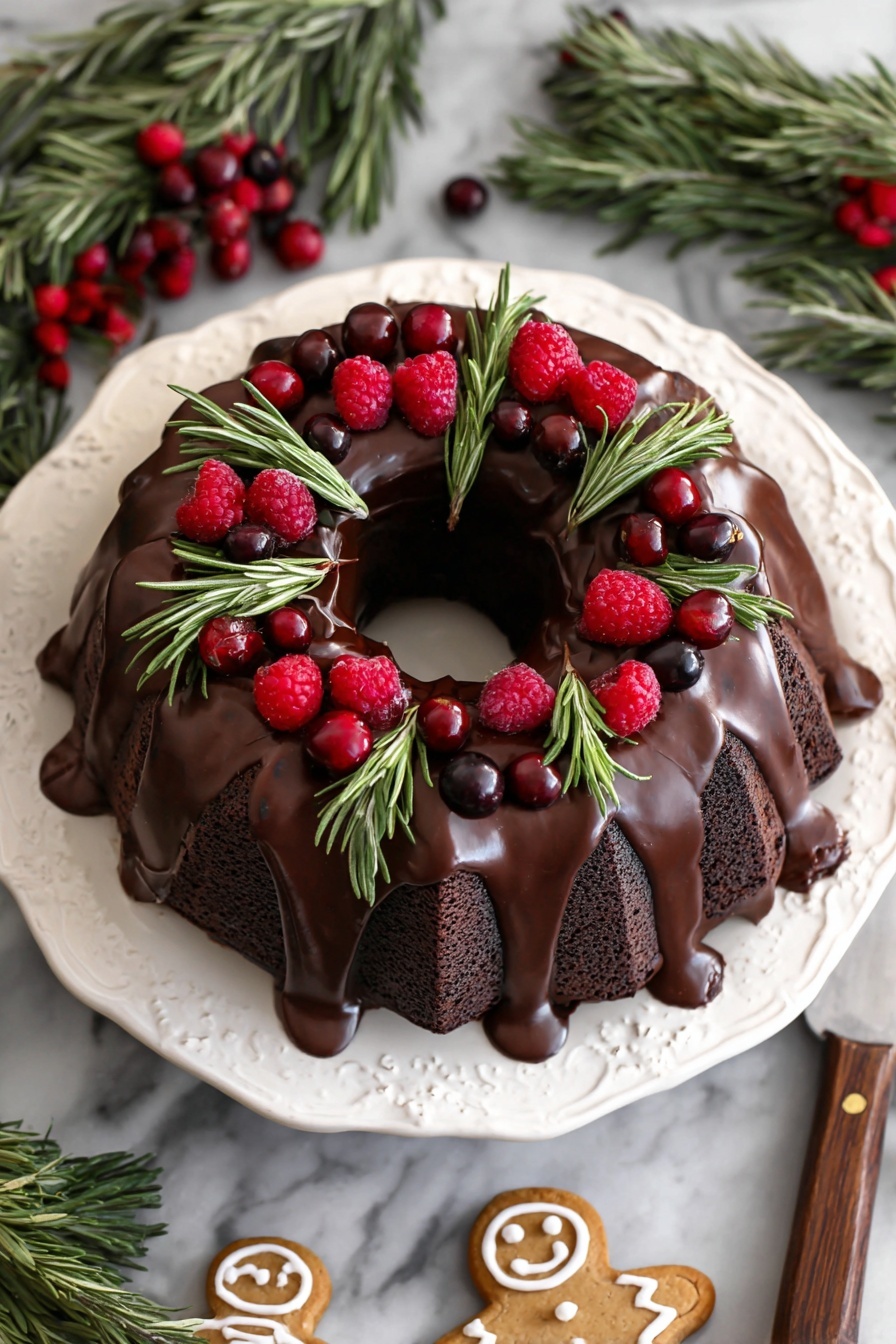 Gingerbread Chocolate Bundt Cake with Cranberries Recipe - Serving