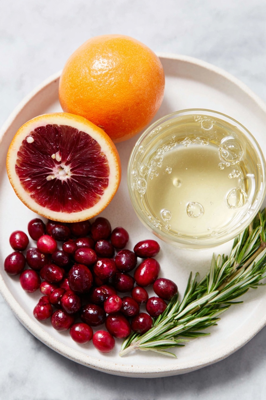 Flat lay of a small white ceramic bowl filled with bright red cranberry juice, a similar bowl with vibrant orange juice, another bowl containing clear sparkling water with bubbles, a neatly sliced fresh orange arranged in a simple white plate, thin slices of a crisp red and green apple on another white plate, a small white bowl with plump frozen cranberries glistening with frost, and a simple mound of clear ice cubes on a white ceramic dish, all evenly spaced in perfect symmetry, placed on a clean white marble surface, soft natural light, photo taken with an iPhone, professional food photography style, fresh ingredients, white ceramic bowls, no bottles, no duplicates, no utensils, no packaging --ar 2:3 --v 7 --p m7354615311229779997 - Virgin Cranberry Sangria, non-alcoholic cranberry sangria, festive mocktail, fruit sangria, family-friendly drinks