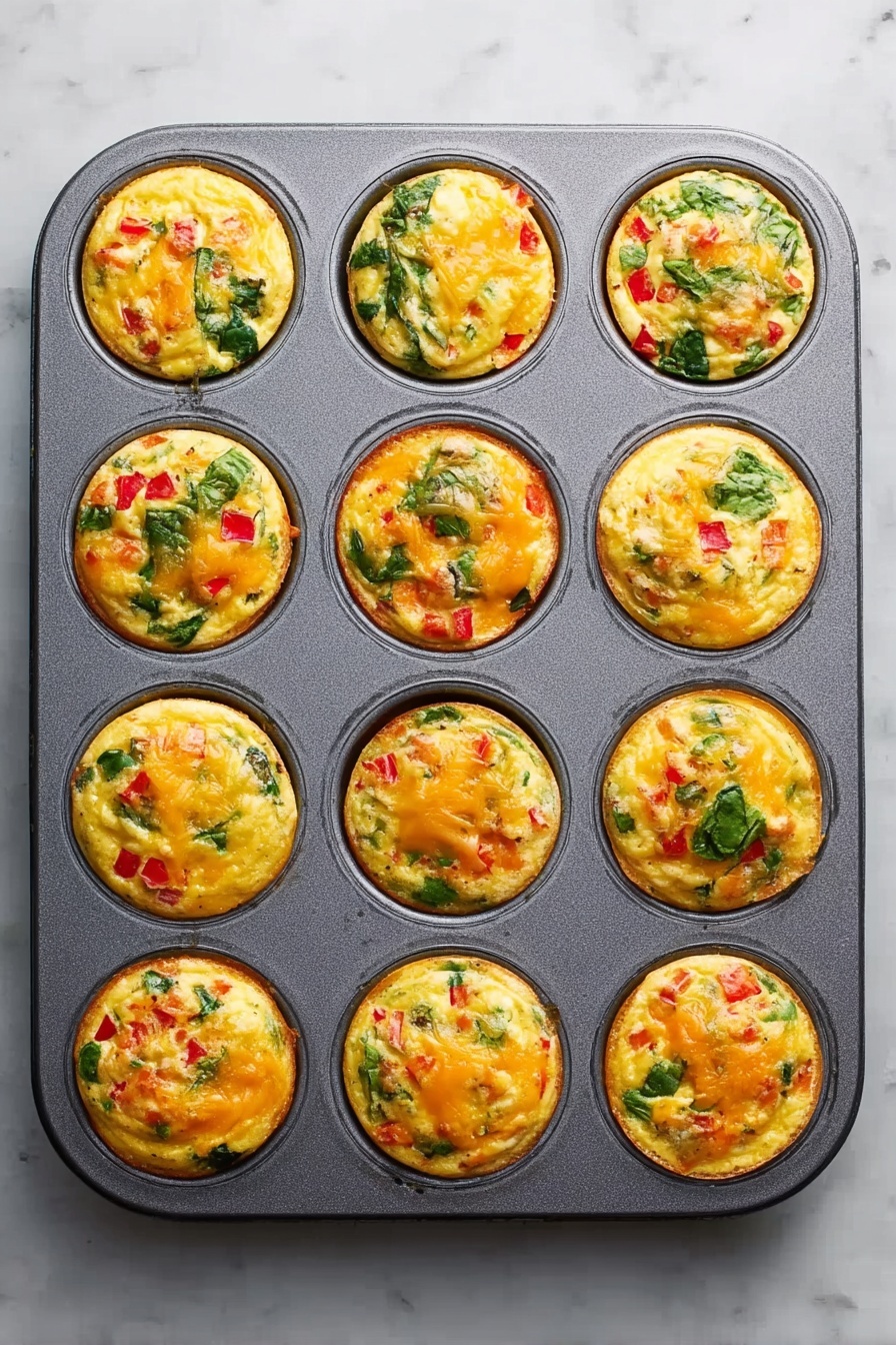 The image shows a group of small round egg muffins with a mix of colorful pieces layered inside. The top layer is light yellow with visible pieces of green spinach, red bell pepper, and some orange cheese. The muffins are placed inside a dark blue pan on a white marbled surface, with some muffins served on two white plates next to it. One muffin on a plate is shown cut in half, revealing the soft texture and mixed vegetables inside. A woman's hand is holding one muffin on the white marbled surface. photo taken with an iphone --ar 2:3 --v 7 - Healthy Oven Egg Bites, healthy breakfast bites, protein-packed egg snacks, quick morning breakfast ideas, customizable egg muffin cups