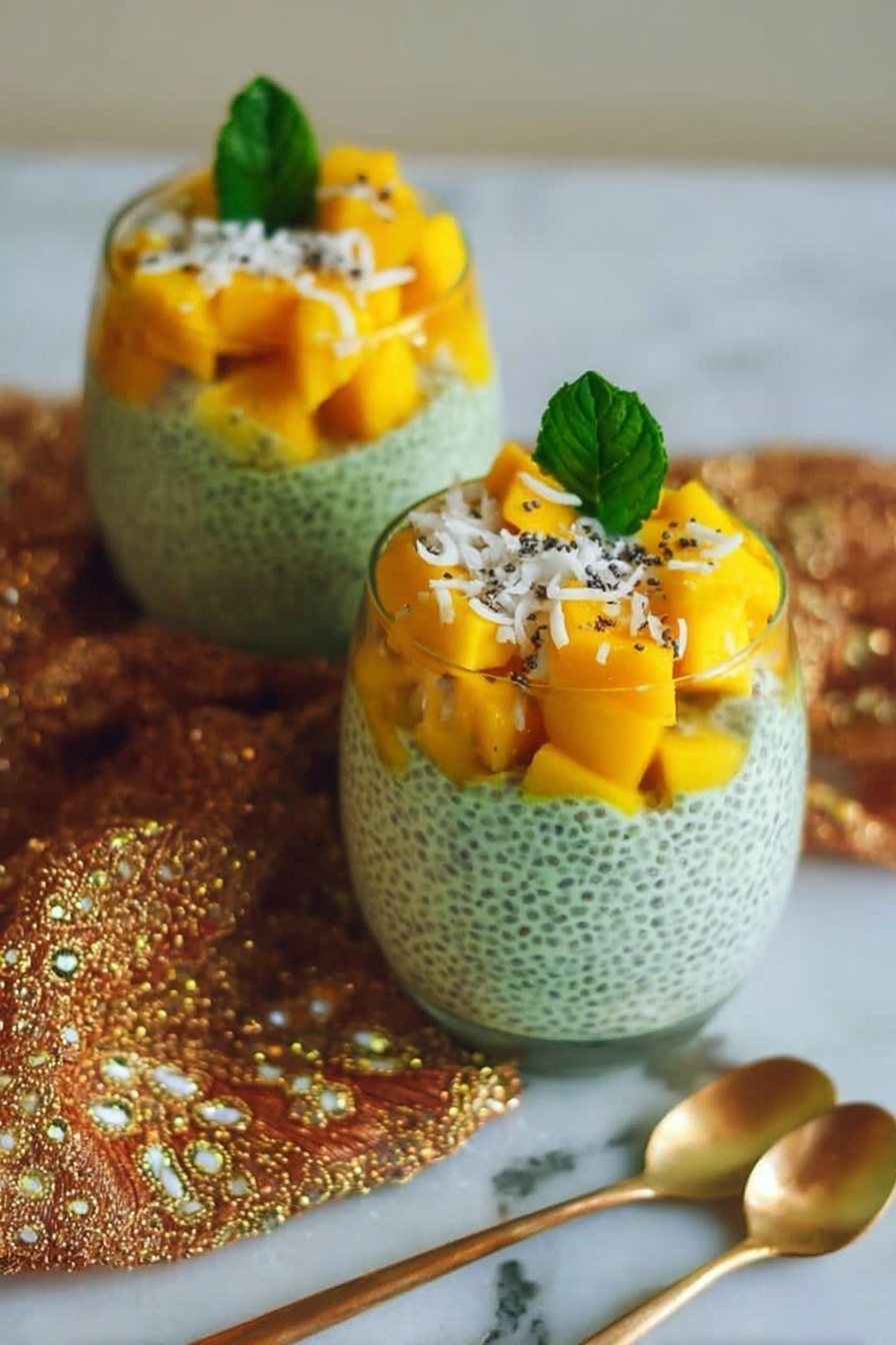 Vegan Matcha Mango Chia Pudding Recipe - Serving