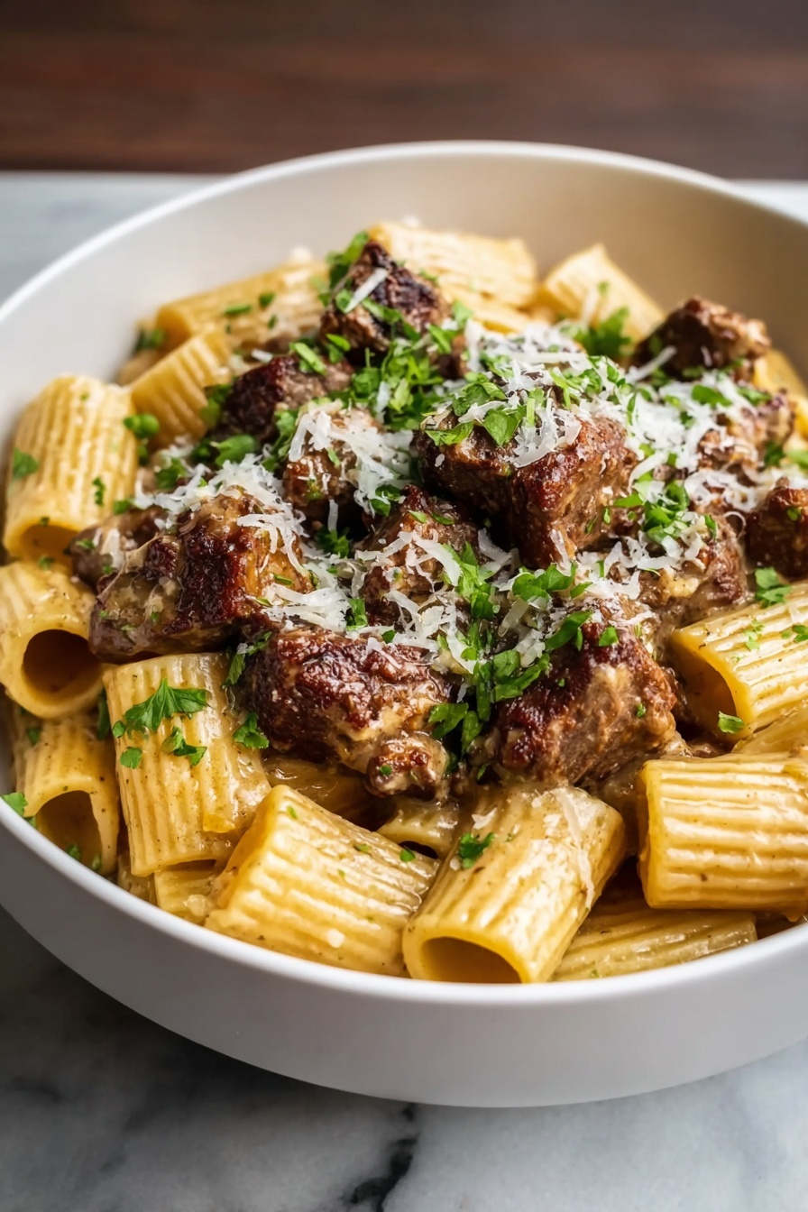 Cajun Steak Tips with Cheesy Rigatoni Recipe - Serving