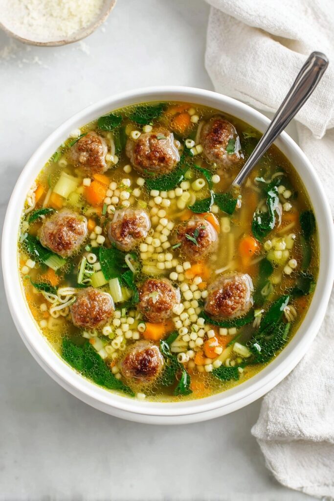 Italian Wedding Soup with Meatballs and Spinach Recipe