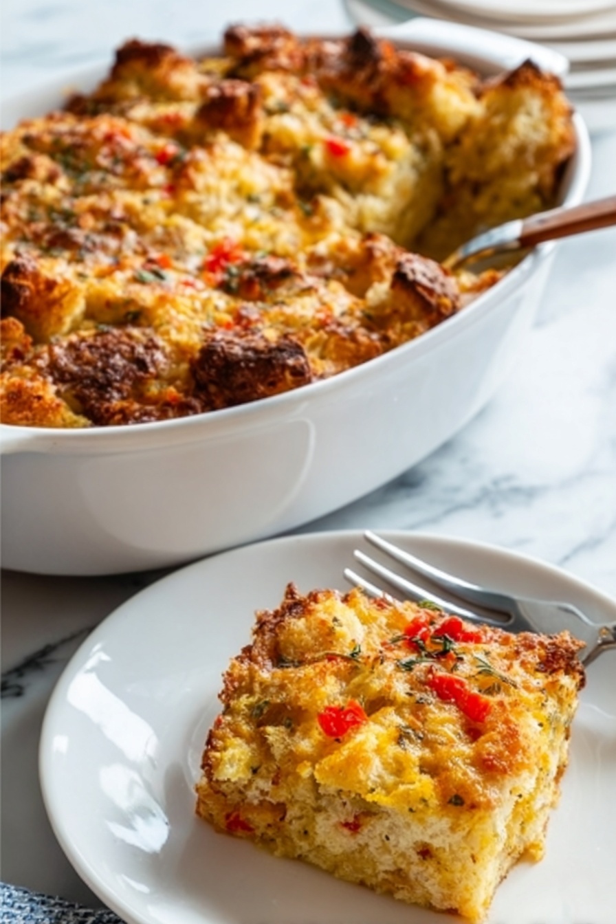 Cornbread Breakfast Casserole with Sausage Recipe - Serving