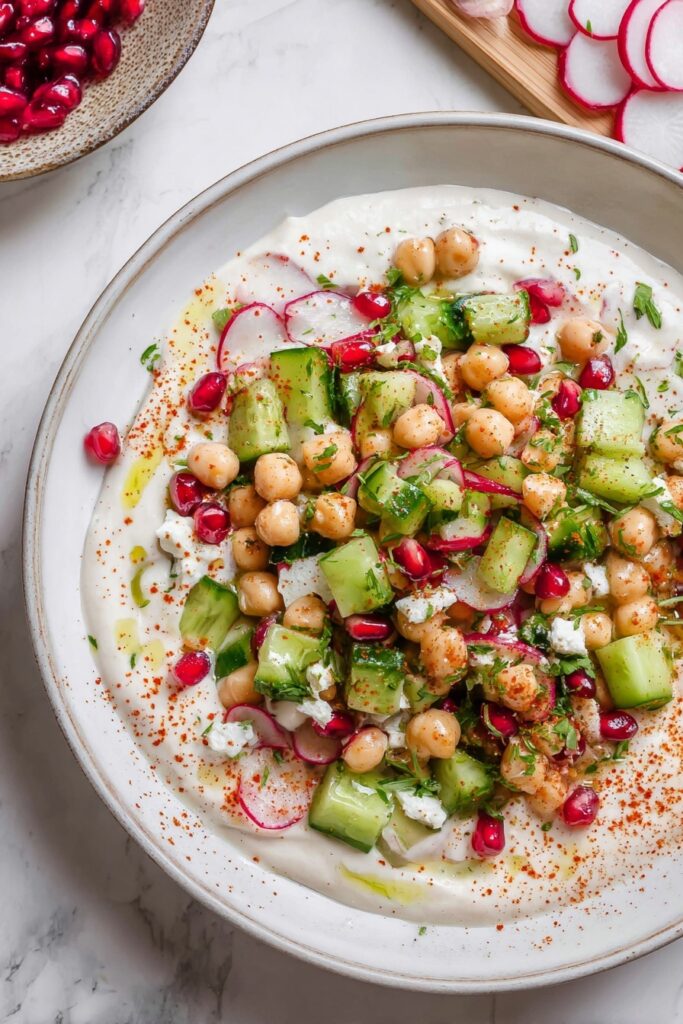 Smashed Cucumber Chickpea Salad with Tahini Cream Recipe