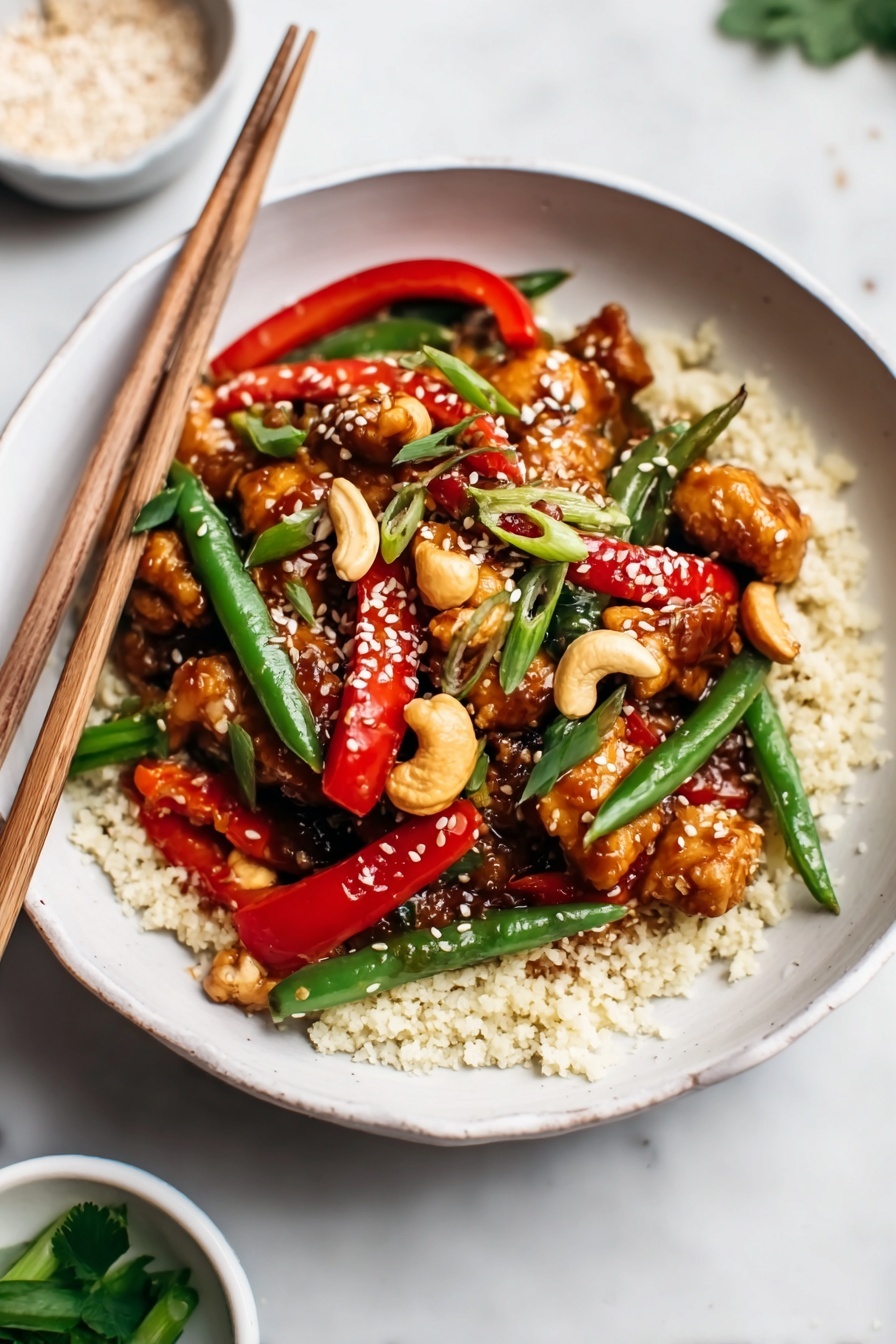 Healthy Orange Chicken Stir Fry with Cauliflower Rice Recipe - Serving