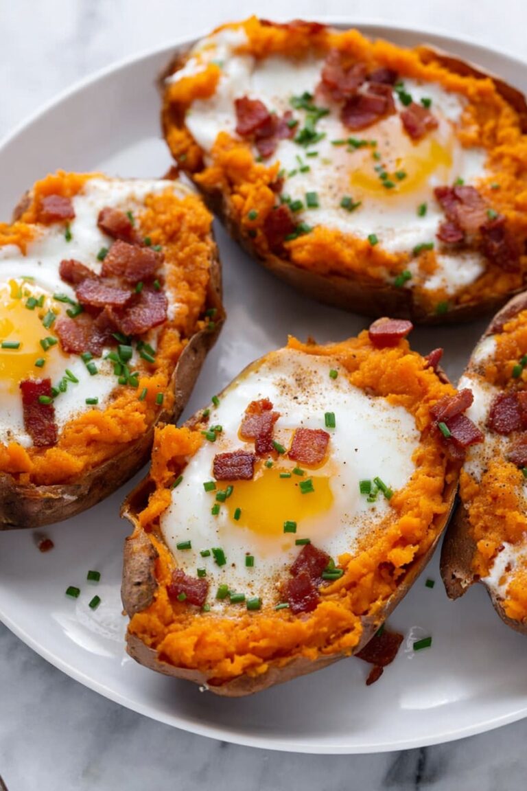 Sweet Potato Breakfast Boats with Eggs and Bacon Recipe