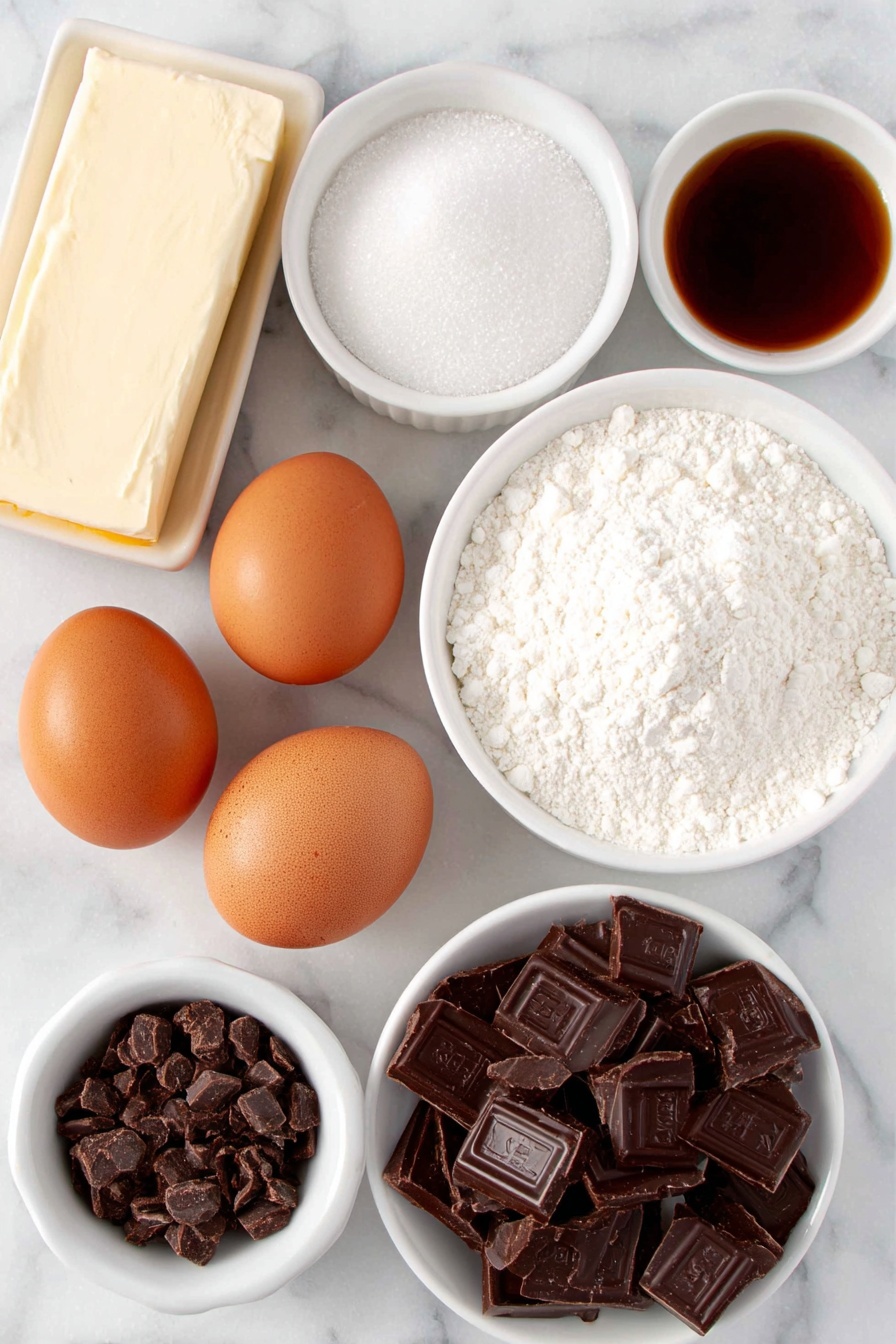 Flat lay of a small slab of salted butter, a small white bowl of light brown sugar, a small white bowl of granulated sugar, two large whole uncracked brown eggs, a small white bowl of vanilla extract, a small white bowl of all-purpose flour, a small white bowl with baking soda, a small white bowl with salt, a small white bowl filled with dark chocolate chunks, a small white bowl with frozen raspberries, all arranged symmetrically on a clean white marble surface, soft natural light, photo taken with an iPhone, professional food photography style, fresh ingredients, white ceramic bowls, no bottles, no duplicates, no utensils, no packaging --ar 2:3 --v 7 --p m7354615311229779997 - Raspberry Chocolate Chunk Cookies, raspberry cookies with chocolate, easy raspberry chocolate cookies, chewy raspberry chocolate cookies, homemade raspberry chocolate cookies