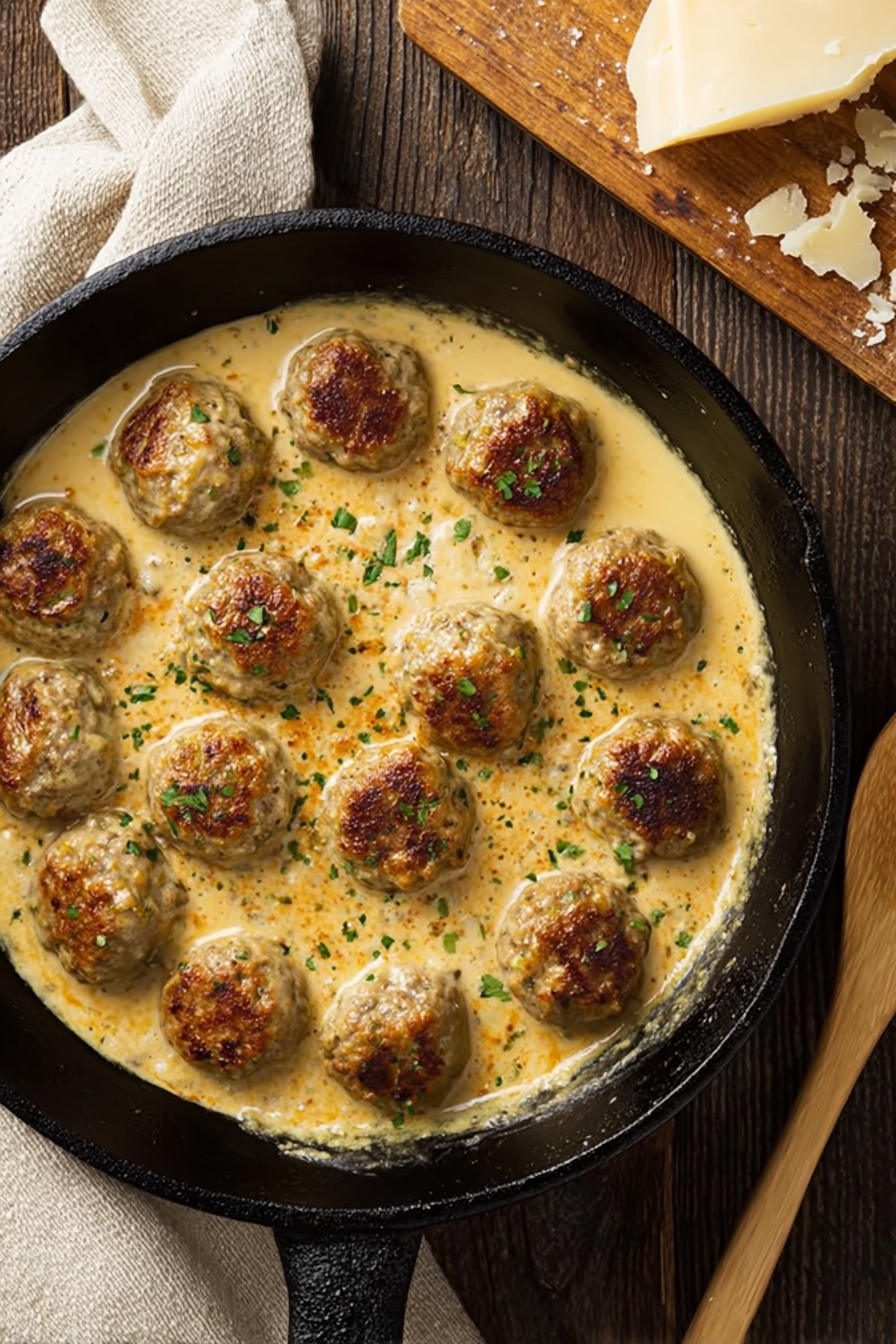 Keto Turkey Meatballs with Creamy Parmesan Sauce Recipe - Serving